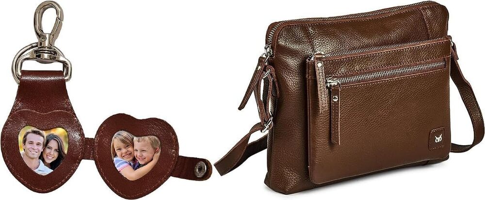 8519 Chocolate Heart Crossbody Handbag with 3D Leather Keychain Small